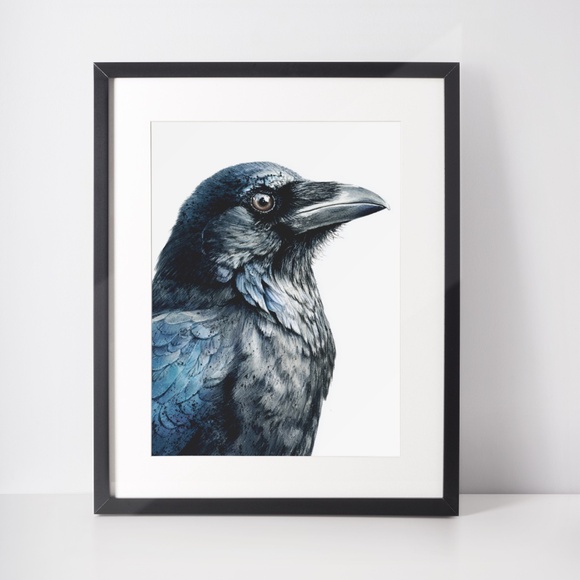 Watercolor Black Crow Wall Art Print Unframed - Black Bird Raven Illustration - Picture 3 of 6